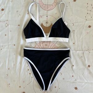 shade & shore black/white bikini - triangle top & high waist bottom large